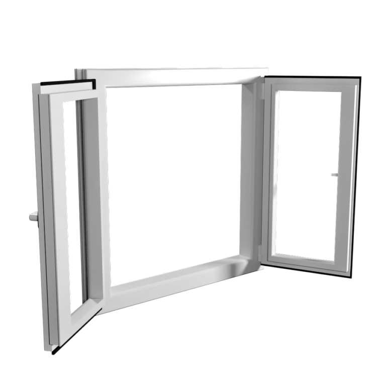 Twin tilt and turn windows swung fully open