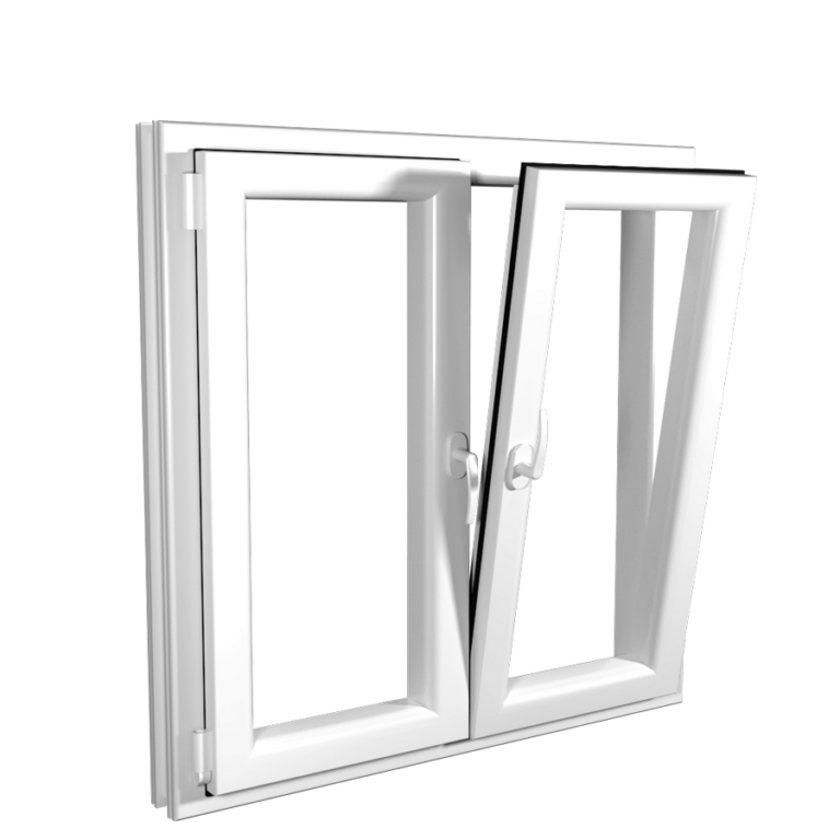 Twin tilt and turn windows tilted inward at the top
